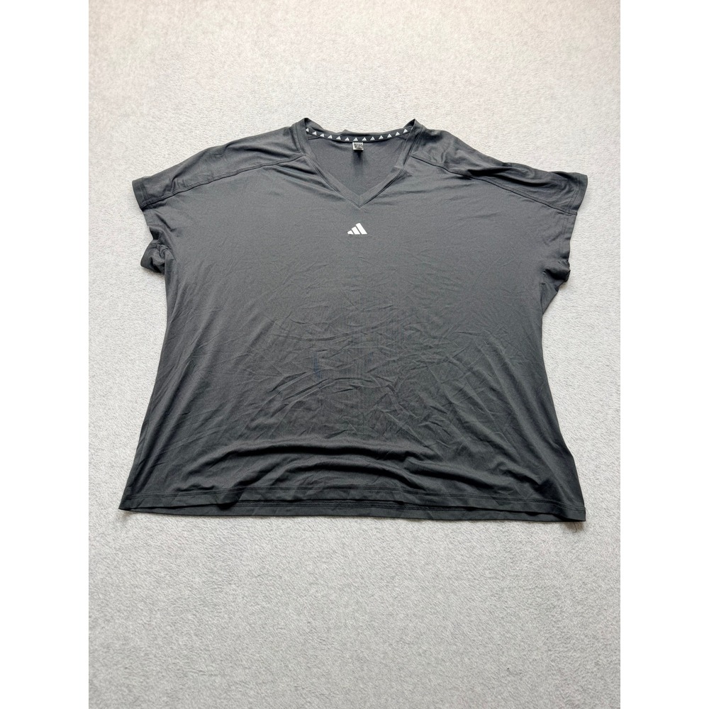 Adidas Womens Black V-Neck Activewear T-Shirt HN5544 Plus Size 3X